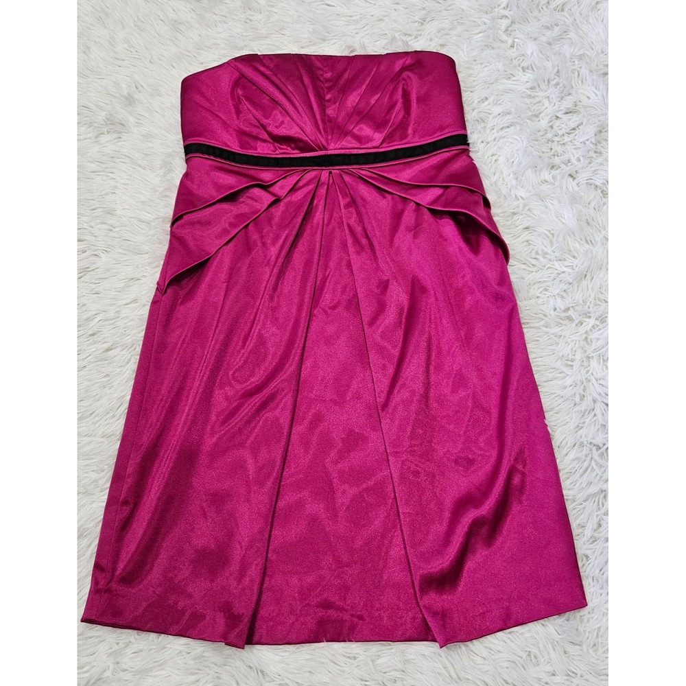 Ruby Rox Sz 7‎ Vintage Y2k Hot Pink Satin Strapless Babydoll Pleated Mini Dress
